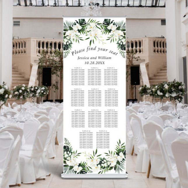 Elegant White Orchids Boho 11 Tables SEATING CHART Retractable Banner (Creator Uploaded)
