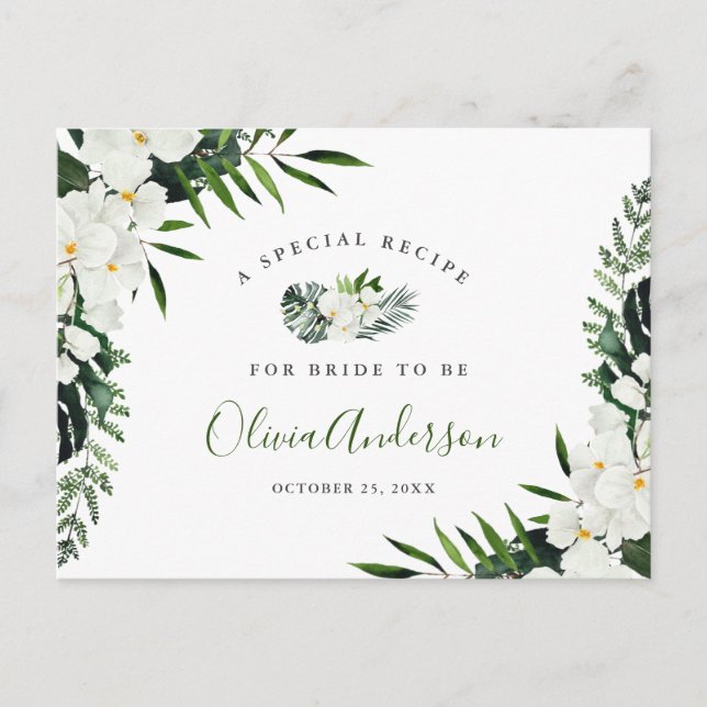 Elegant White Orchids Bridal Shower Recipe Card (Front)