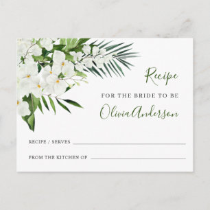 Elegant White Orchids Bridal Shower Recipe Card