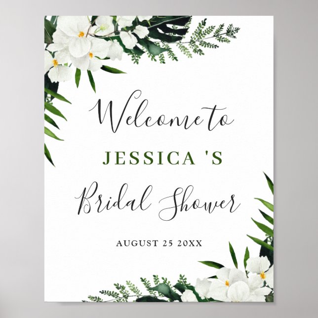 Elegant White Orchids BRIDAL SHOWER Welcome Sign (Front)