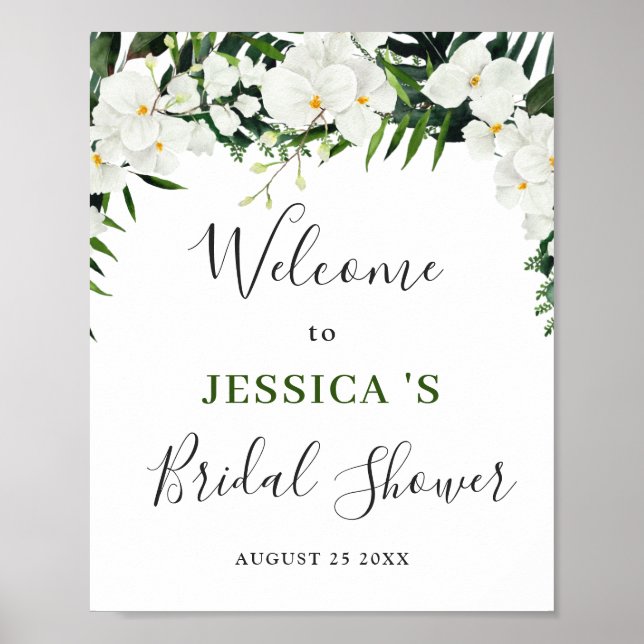 Elegant White Orchids BRIDAL SHOWER Welcome Sign (Front)