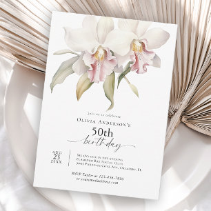 Elegant White Orchids Floral 50th Birthday Invitation