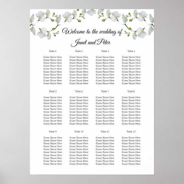 Elegant  white orchids Seating Charts (Front)