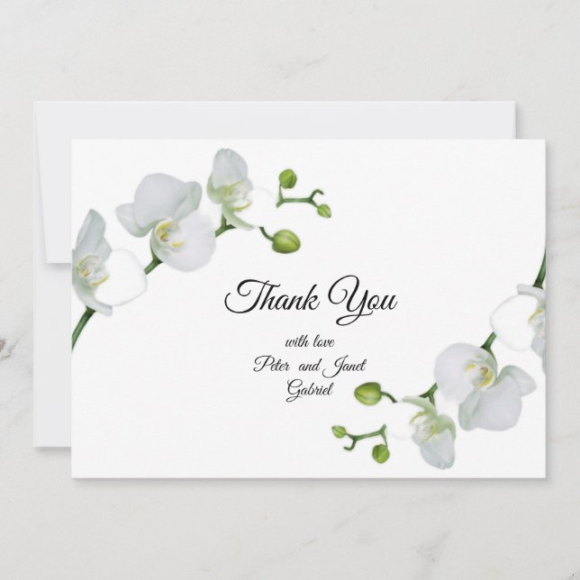 Elegant white orchids   thank you card (Front)
