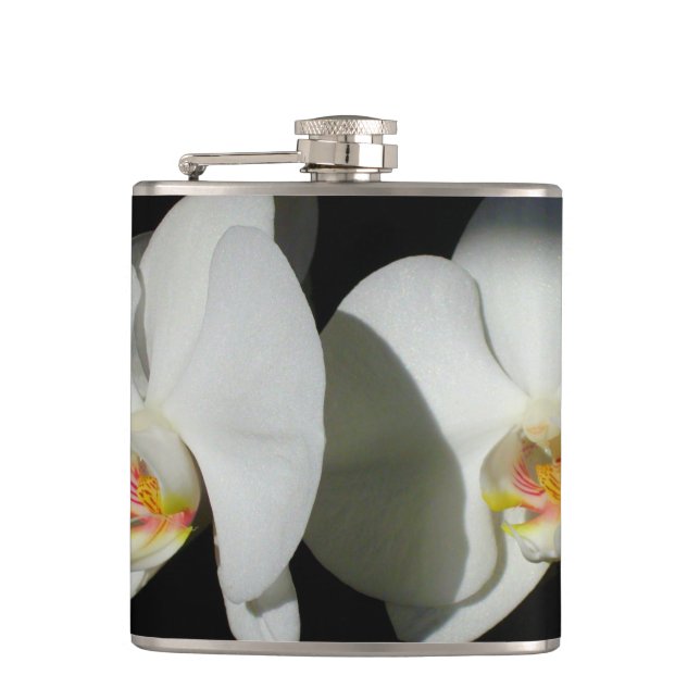 Elegant White Orchids, tropical floral photo Hip Flask (Front)