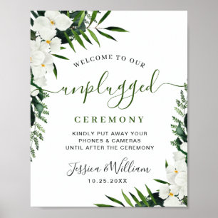 Elegant White Orchids Unplugged Wedding Ceremony Poster