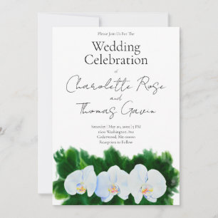 Elegant white orchids water colour floral painting invitation