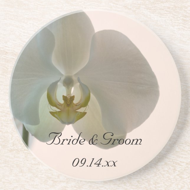 Elegant White Orchids Wedding Coaster (Front)