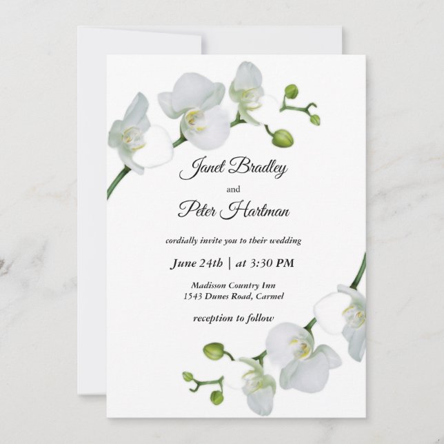 Elegant white orchids Wedding Invitation (Front)