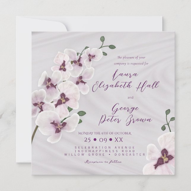 Elegant white orchids wedding invitation Card (Front)