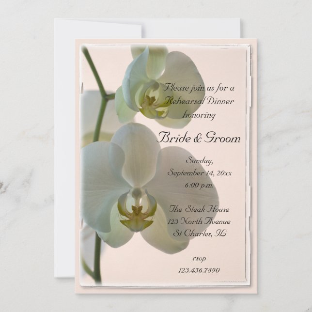 Elegant White Orchids Wedding Rehearsal Dinner Invitation (Front)