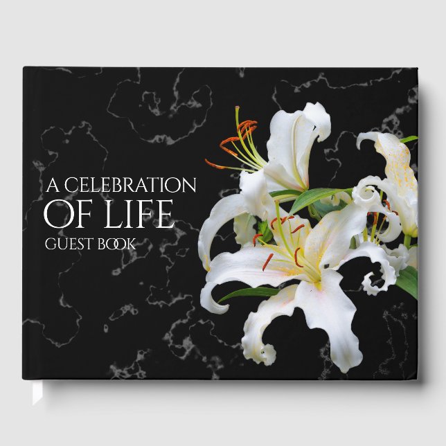 Elegant White Oriental Lilies Celebration of Life Guest Book (Front)