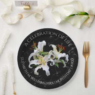 Elegant White Oriental Lilies Celebration of Life Paper Plate
