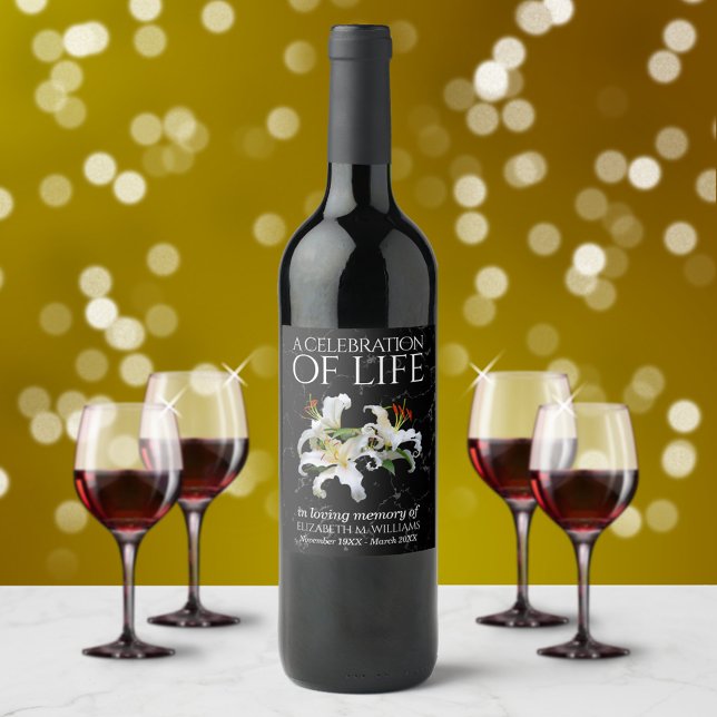 Elegant White Oriental Lilies Celebration of Life Wine Label (Creator Uploaded)