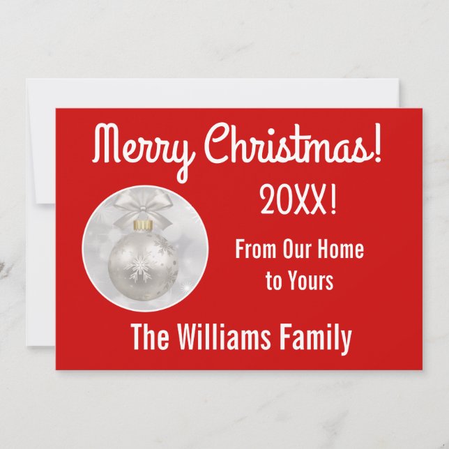 Elegant White Ornament Customise Christmas Card (Front)