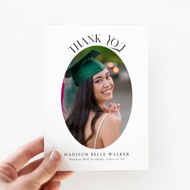 Elegant White Oval Graduation Photo Thank You  (Creator Uploaded)