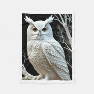 Elegant White Owl on Tree Fleece Blanket