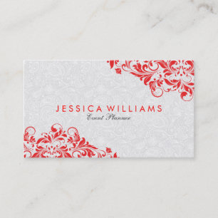 Elegant White paisley And Red Floral Lace Business Card