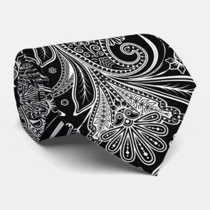 Elegant White Paisley On Black Background Tie
