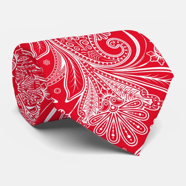 Elegant White Paisley On Red Changeable Background Tie (Rolled)