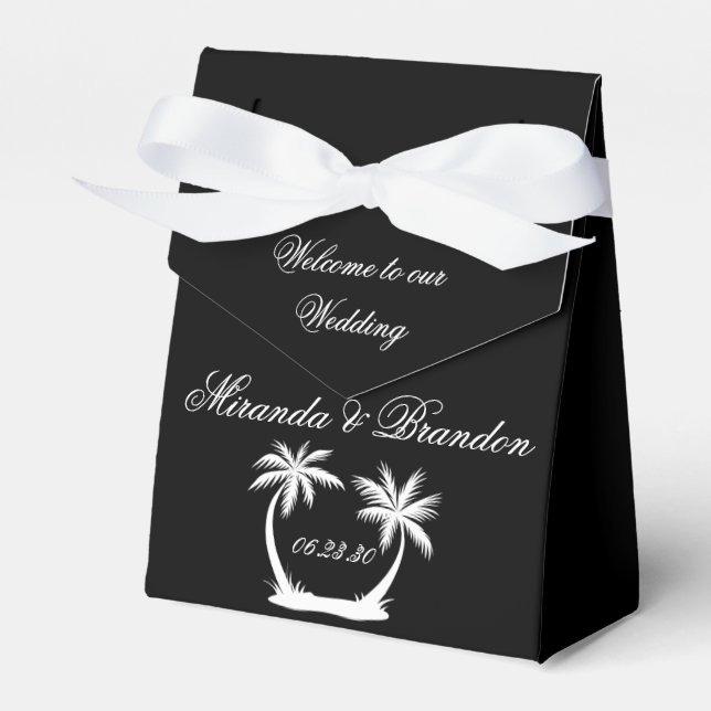 Elegant White Palm Beach Wedding Favour Box (Front Side)