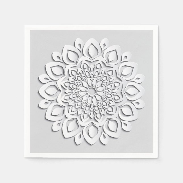 Elegant White Paper Cut Mandala Napkin (Front)