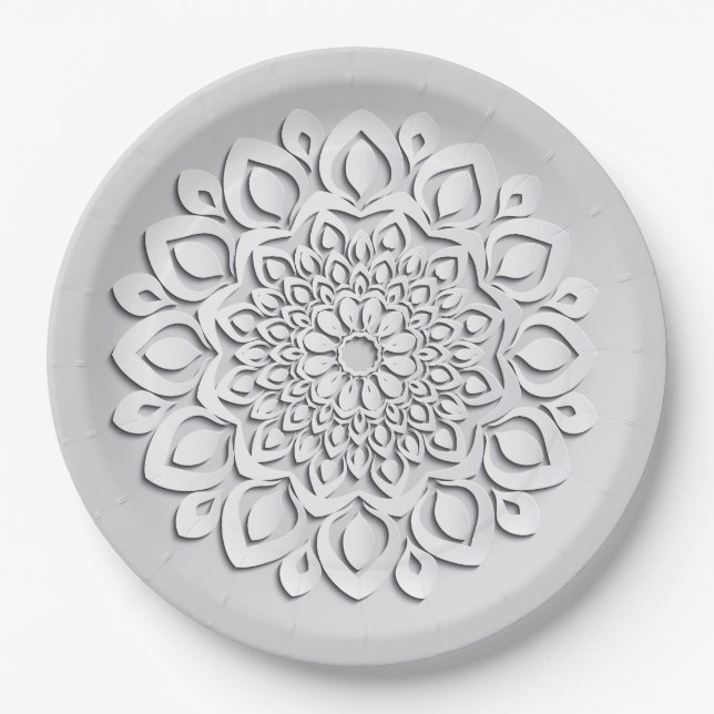 Elegant White Paper Cut Mandala Plate (Front)