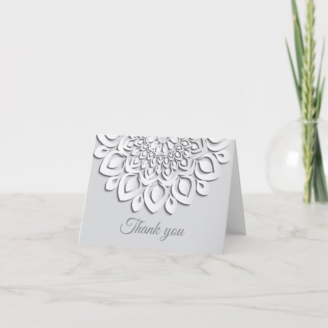 Elegant White Paper Cut Mandala Thank You Card (Front)