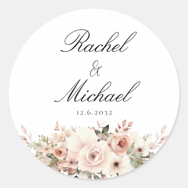 Elegant, white, pastel classic round sticker (Front)