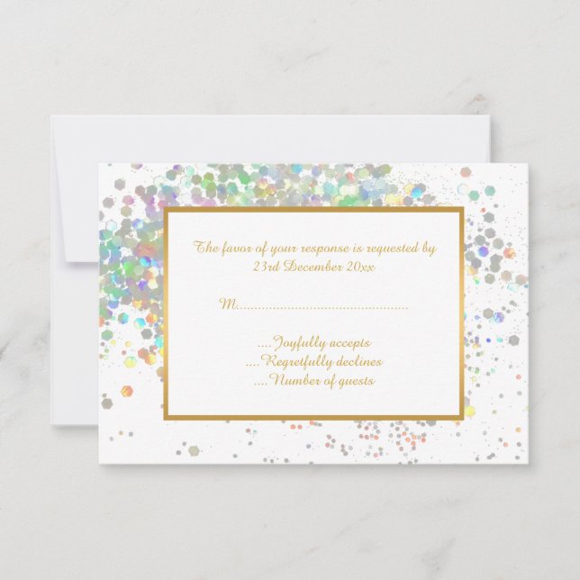 ELEGANT WHITE PASTEL HOLOGRAPHIC CUSTOM RSVP (Front)