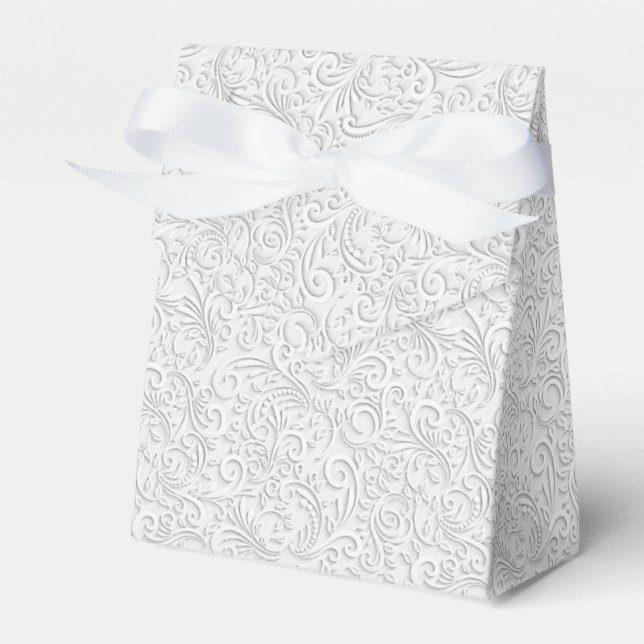 Elegant white pattern favour box (Front Side)