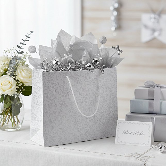 Elegant white pattern large gift bag (Creator Uploaded)