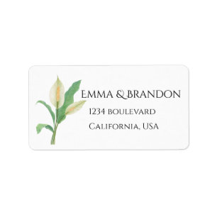 Elegant white peace lily - minimal white floral label