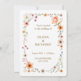 Elegant White & Peach  Floral Wedding invitations