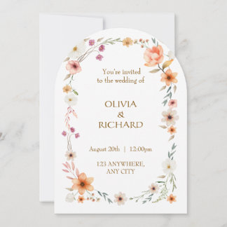 Elegant White & Peach  Floral Wedding invitations