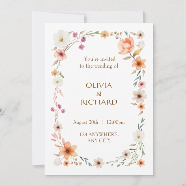 Elegant White & Peach  Floral Wedding invitations  (Front)