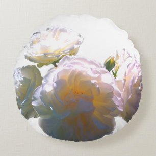 Elegant white peach orange blush roses round cushion