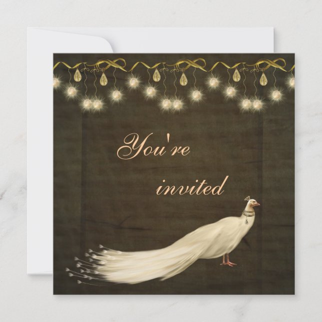 Elegant White Peacock Christmas Party Invitation (Front)