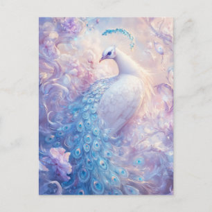 Elegant White Peacock in Lavender Garden Postcard