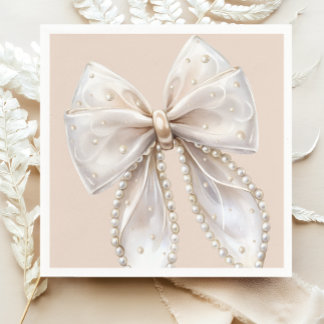 Elegant White Pearl Bow Baby Shower Napkin