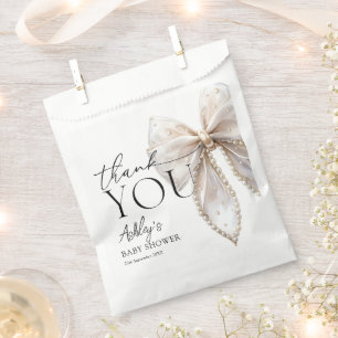 Elegant White Pearl Bow Baby Shower Thank You Favour Bags