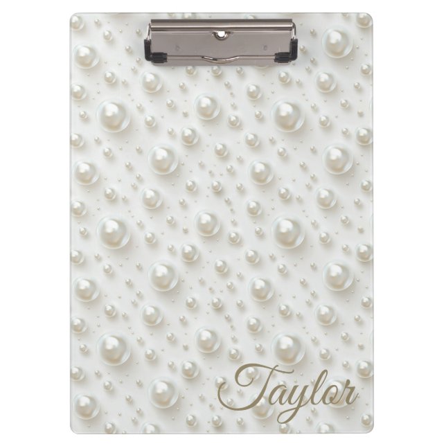 Elegant White Pearl Personalised Clipboard (Front)