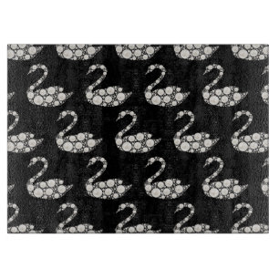 Elegant White Pearl Swan on Black Background Cutting Board