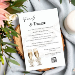 Elegant White Pearls & Prosecco Bridal Shower Invitation