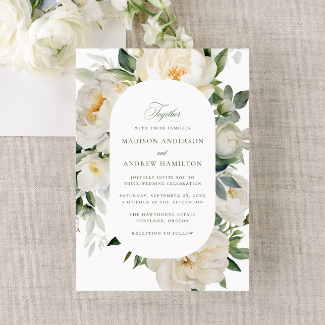 Elegant White Peonies Wedding Invitation (Creator Uploaded)