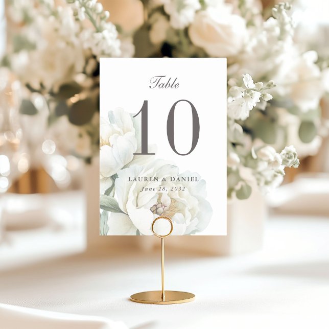 Elegant White Peonies Wedding Table Number (Creator Uploaded)