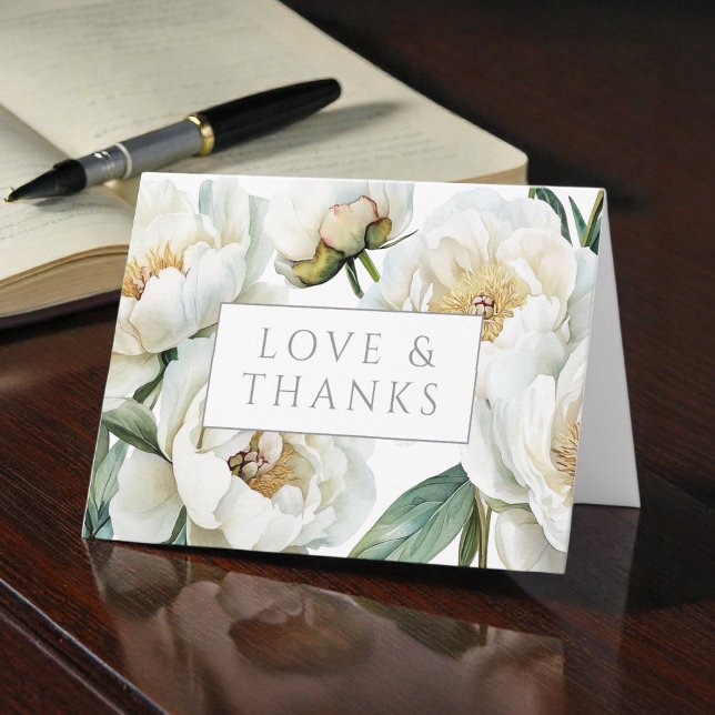 Elegant White Peonies Wedding Thank You Card (Creator Uploaded)