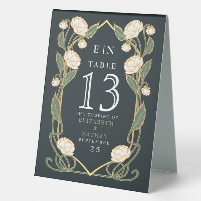 Elegant White Peony Art Nouveau Floral Wedding (Front)