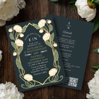 Elegant White Peony Art Nouveau QR Code Wedding