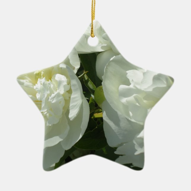 Elegant white peony floral white flower photo ceramic tree decoration (Front)